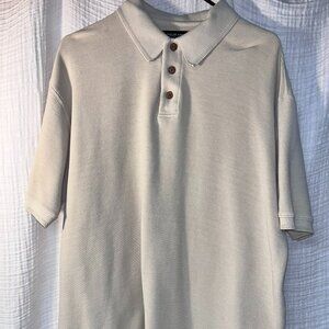 MURANO Men's XL Short-Sleeve Polo Style Pullover Button-Up Shirt-Tan-Silk/Cotton